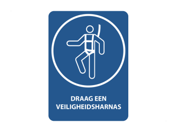 Draag een veiligheidsharnas, met tekst