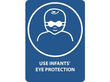 Protect infants' eye with opaque eye protection, met tekst