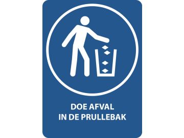 Doe afval in de prullenbak, met tekst