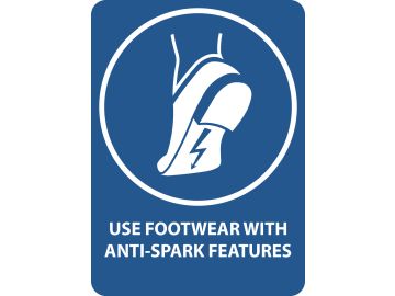 Use footwear with anti static or anti spark features, met tekst