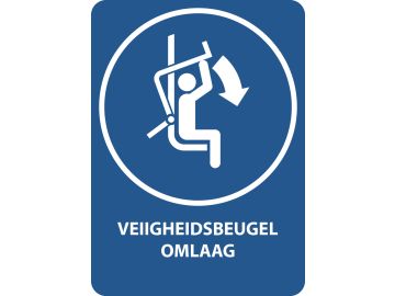 Veiligheidsbeugel op skistoeltjeslift omlaag doen, met tekst