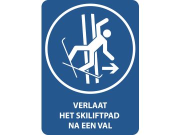 Verlaat het skiliftpad na een val, met tekst