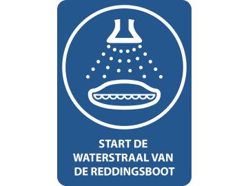 Start de waterstraal voor de reddingsboot (startsequentie voor reddingsboten), met tekst
