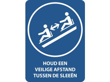 Houd een veilige afstand tussen sleeën (rodels), met tekst