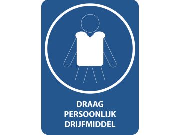 Draag persoonlijk drijfmiddel (pfd) (reddingsvest), met tekst