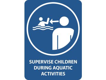 Surpervise children during aquatic activities, met tekst