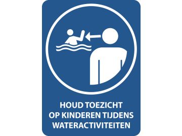 Toezicht houden op kinderen tijdens wateractiviteiten, met tekst