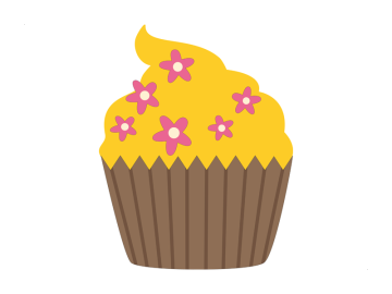 Muursticker cupcake geel met bloemen