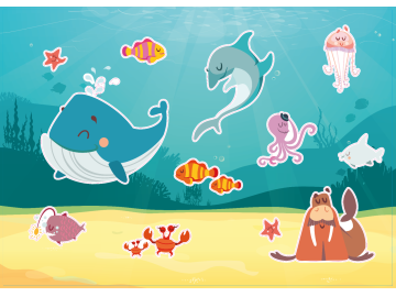 Muursticker zeedieren vel